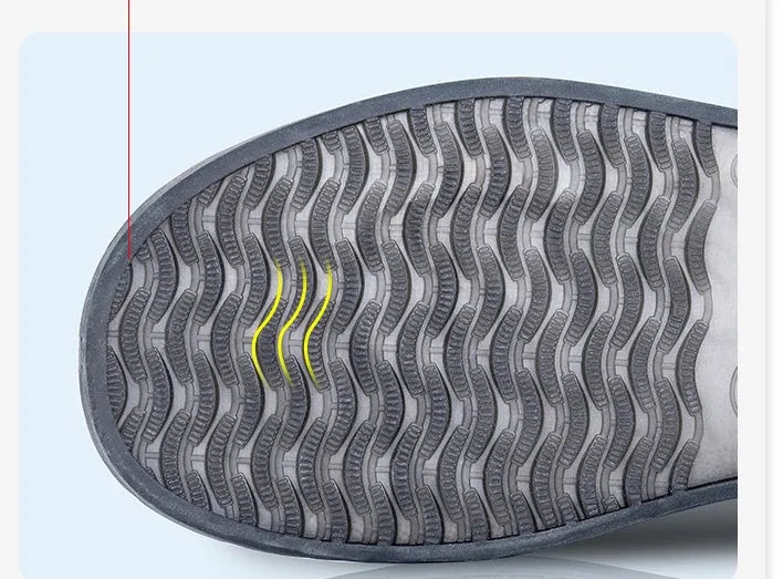 White high-top PVC reusable waterproof shoe covers for women with size chart showing measurements