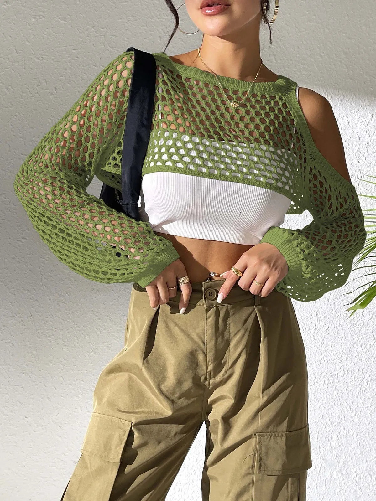 Mesh beach shirt with navel hollowed design in polypropylene fabric, available in six colours