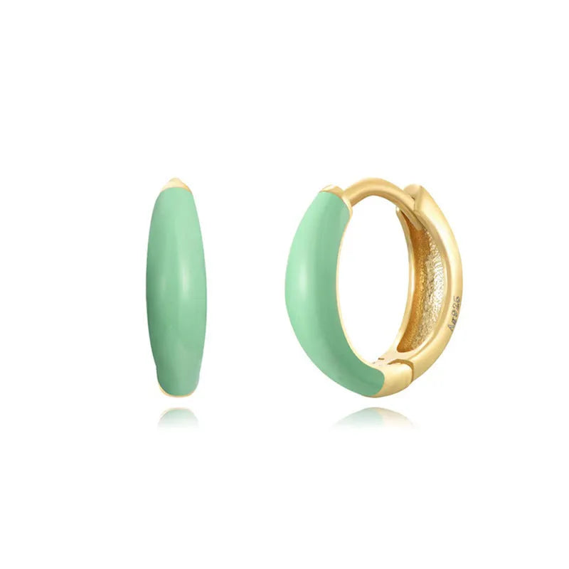 Geometric oval curved epoxy earrings with U-shaped design in seven colour options