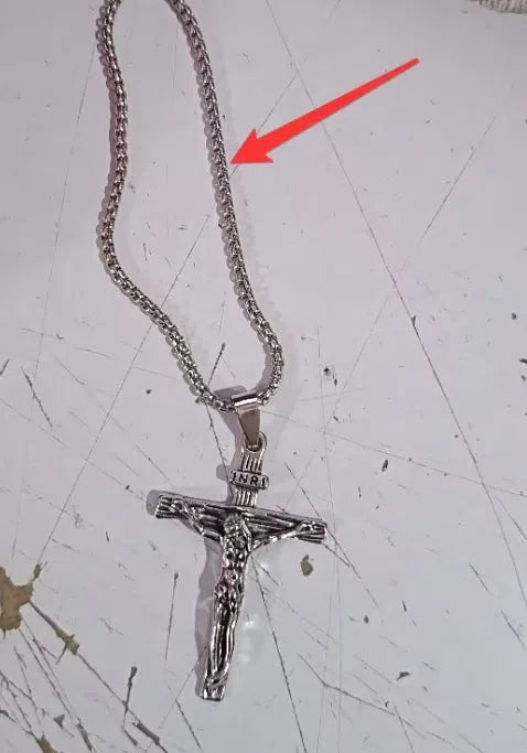 Easter Jesus cross necklace on titanium steel alloy chain, gold finish with cross chain, vintage geometry pendant