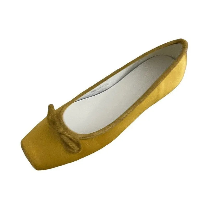 Women's square toe bow satin shoes with hidden heels in solid colour, rubber sole, size 35-40