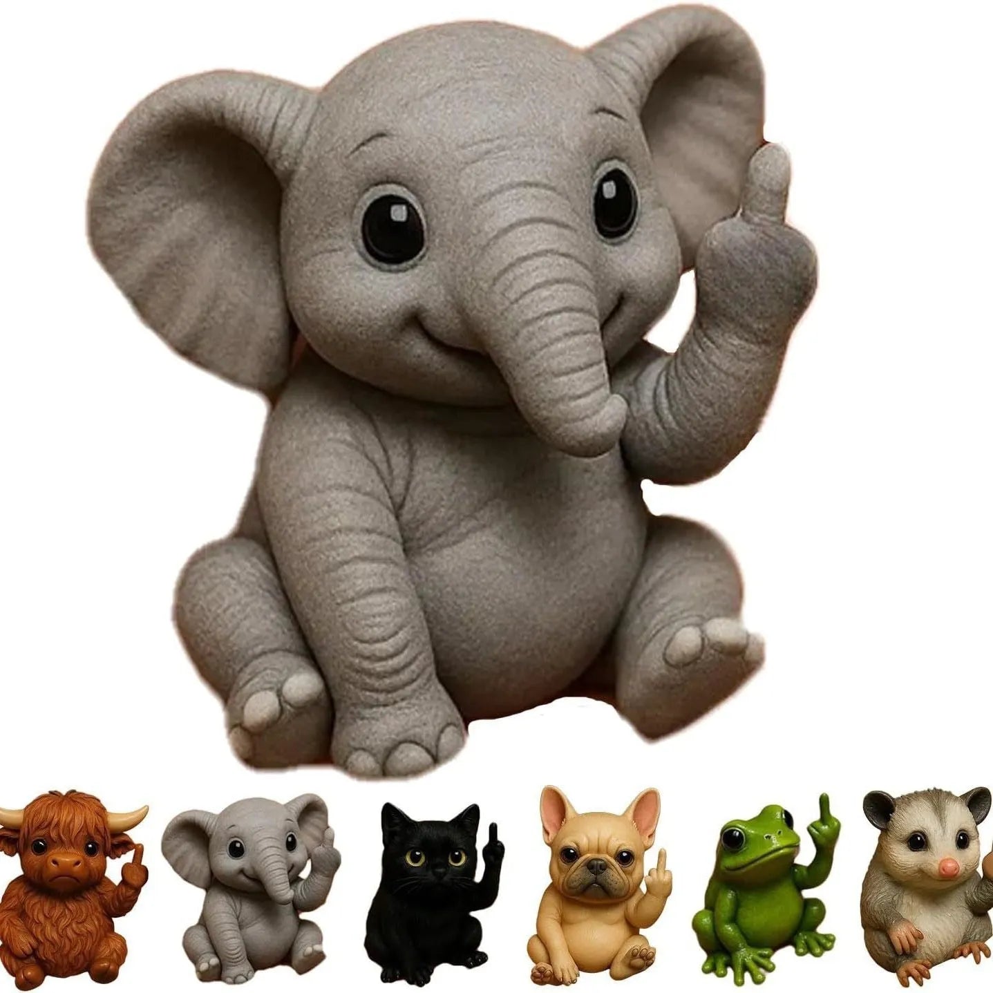 Mini animal vertical middle finger resin doll figurine showing seven animal design options