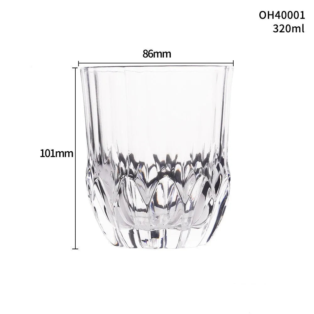 Thick bottom whiskey shot glass in glass construction with 301-400ml capacity showing colour options