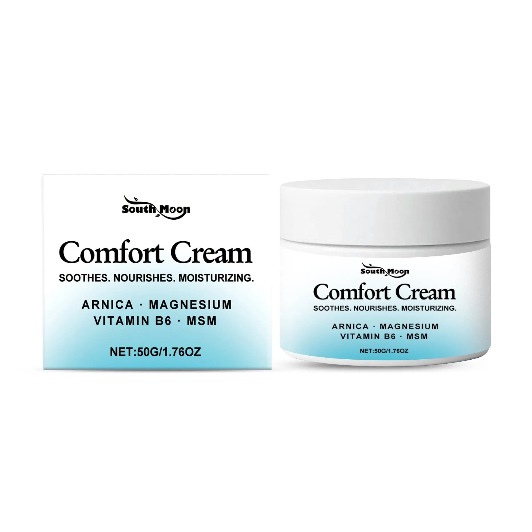 Gentle hydrating body moisturising cream in 5cm square white jar with 50g content