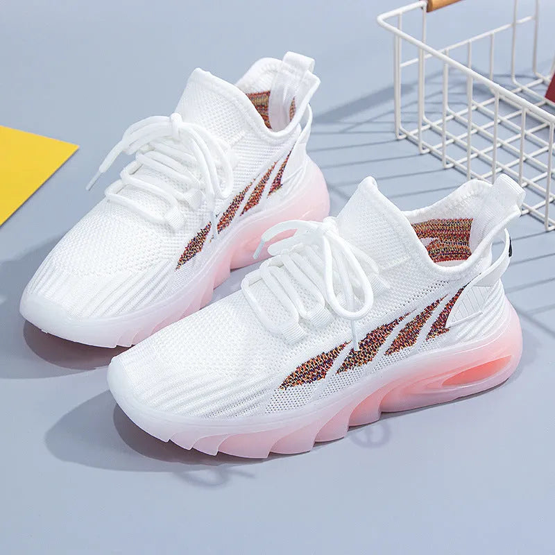 Women's cowhide sports casual shoes in multiple colours with flat heel and round toe.