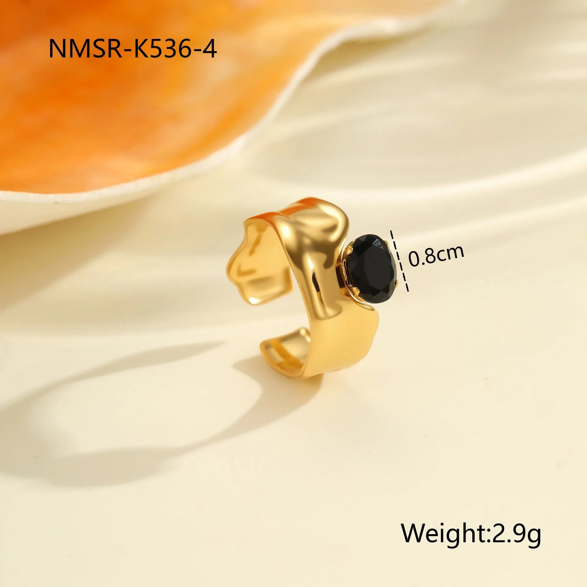 Geometric open mouth stainless steel ring with zircon stones and electroplated finish