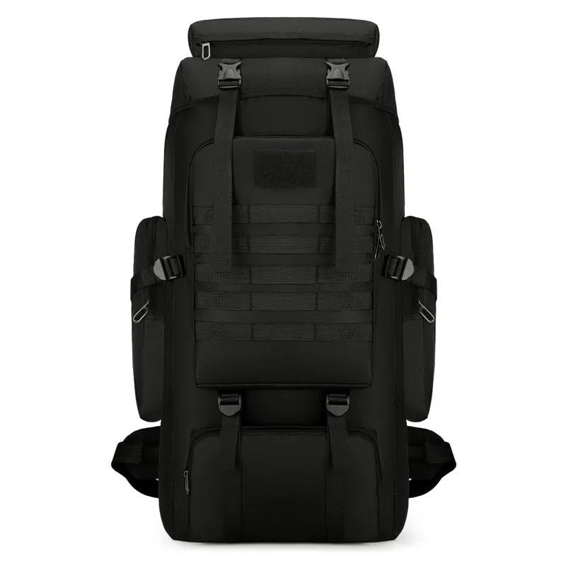 Canvas large capacity men's backpack in army green with retro military style and multiple pockets for hiking travel