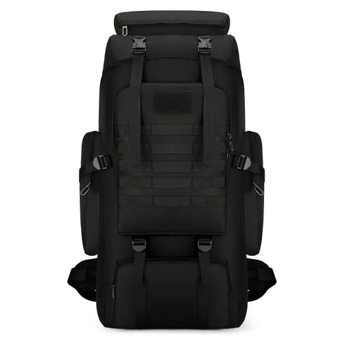Canvas large capacity men's backpack in army green with retro military style and multiple pockets for hiking travel