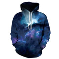 Deep Blue Galaxy Hoodie in polyester spandex blend, front view, deep blue colour with galaxy pattern