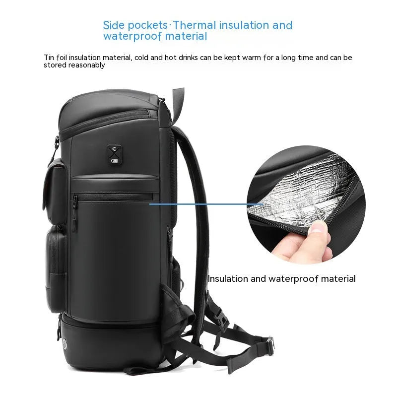 Men's 21-inch large capacity waterproof Oxford cloth backpack in Army Green with curved shoulder straps for outdoor travel