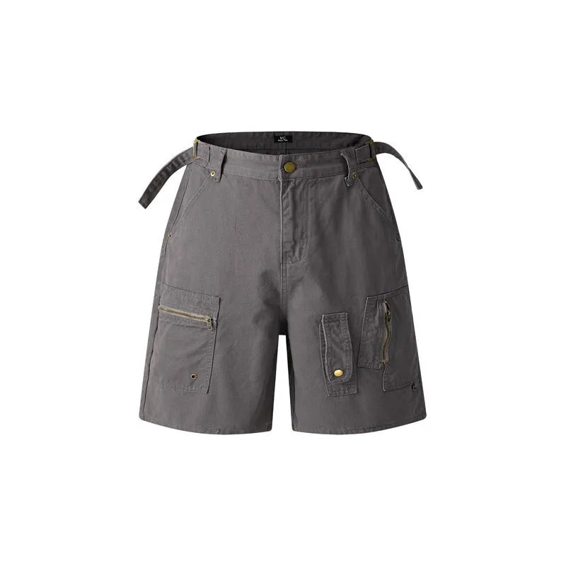 Retro workwear shorts in washed cotton with zipper closure and loose fit