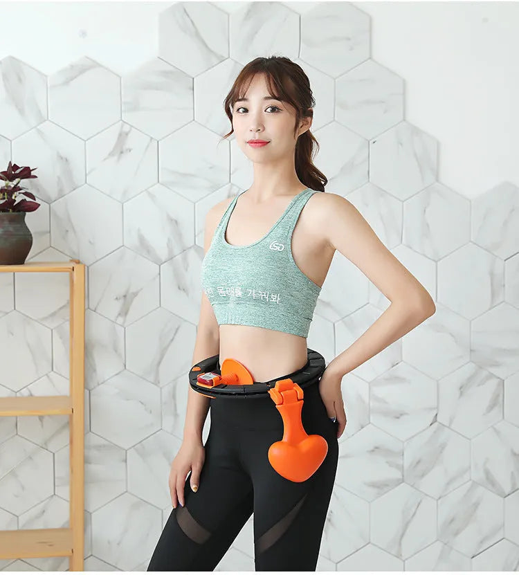 Smart hoop fitness auto-counting detachable weight black nylon material adjustable waist slimming ring