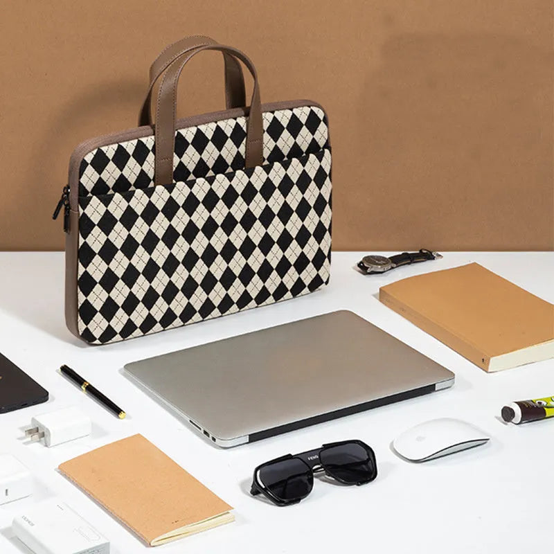 Protective padded laptop sleeve with airbag lining, zip closure, and leather carry loop, Diamond Apricot colour