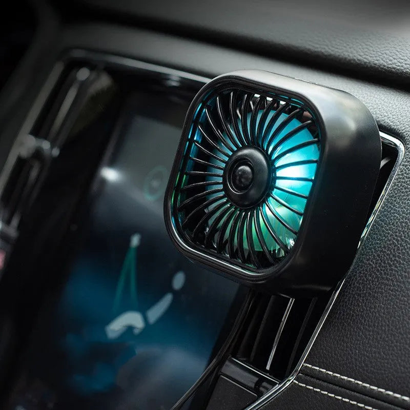 Small USB car fan with three-speed controls for vehicle ventilation