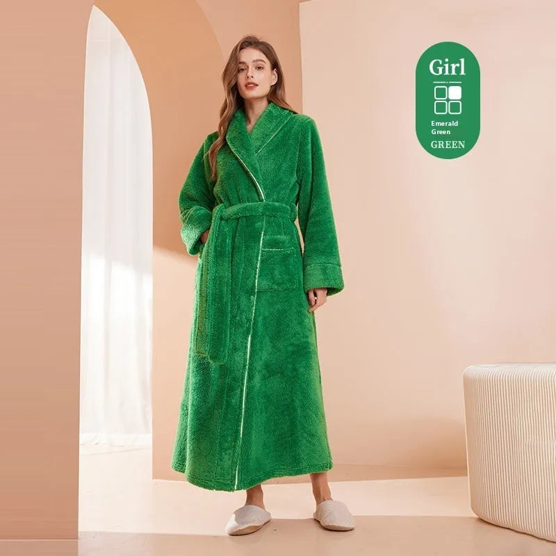 Thickened winter flannel bathrobe in Angola red available in plus sizes M, XL, XXXL