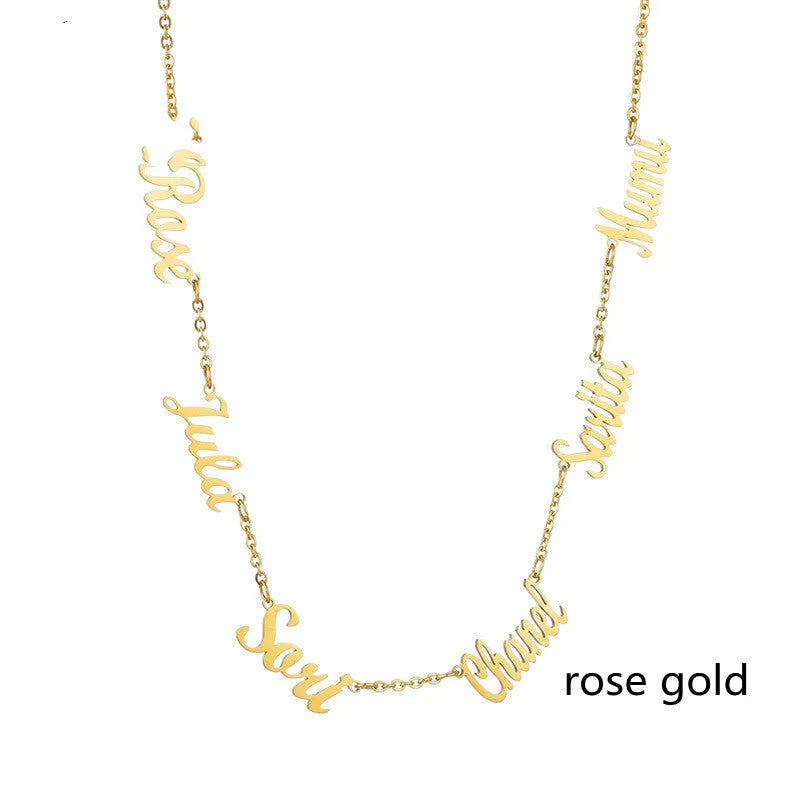 Custom name necklace stainless steel with titanium steel pendant engraved with two names gold finish