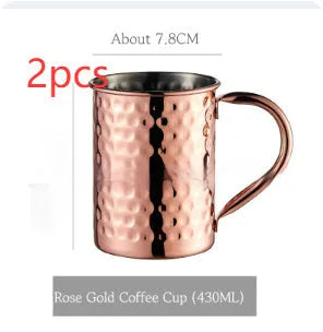 Stainless steel Moscow Mule cup with copper interior in silver, gold, rose gold or black colours