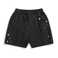 Men's black semi-elastic shorts with loose straight-leg fit and mid waist