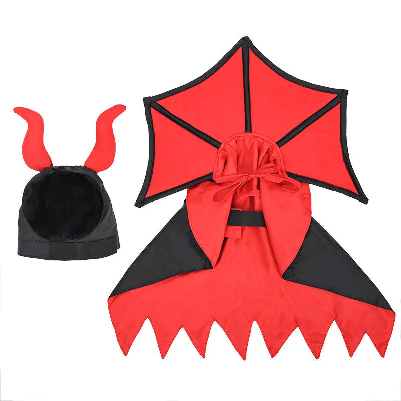 Black vampire cloak and hat Halloween costume for small pets on a dog or cat