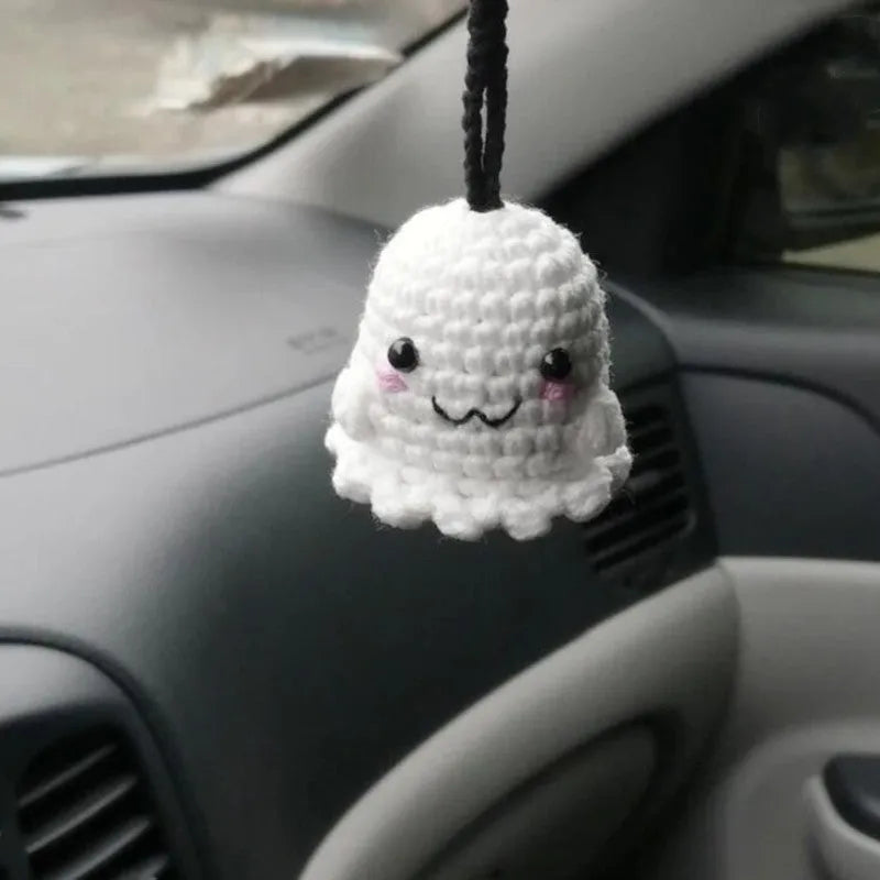 Hand-woven polyester car hanging ornament in cartoon character design