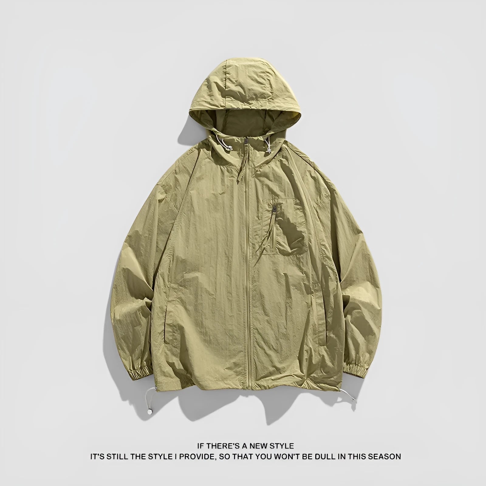 Men and women couple sun protection jacket in light army green, lightweight hooded Lycra fabric, available in multiple sizes