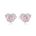 Women's heart-shaped stud earrings with white gold colour electroplated finish