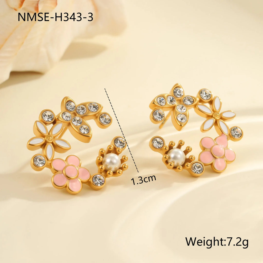 Colourful flower stud earrings with petal design made from 18K stainless steel