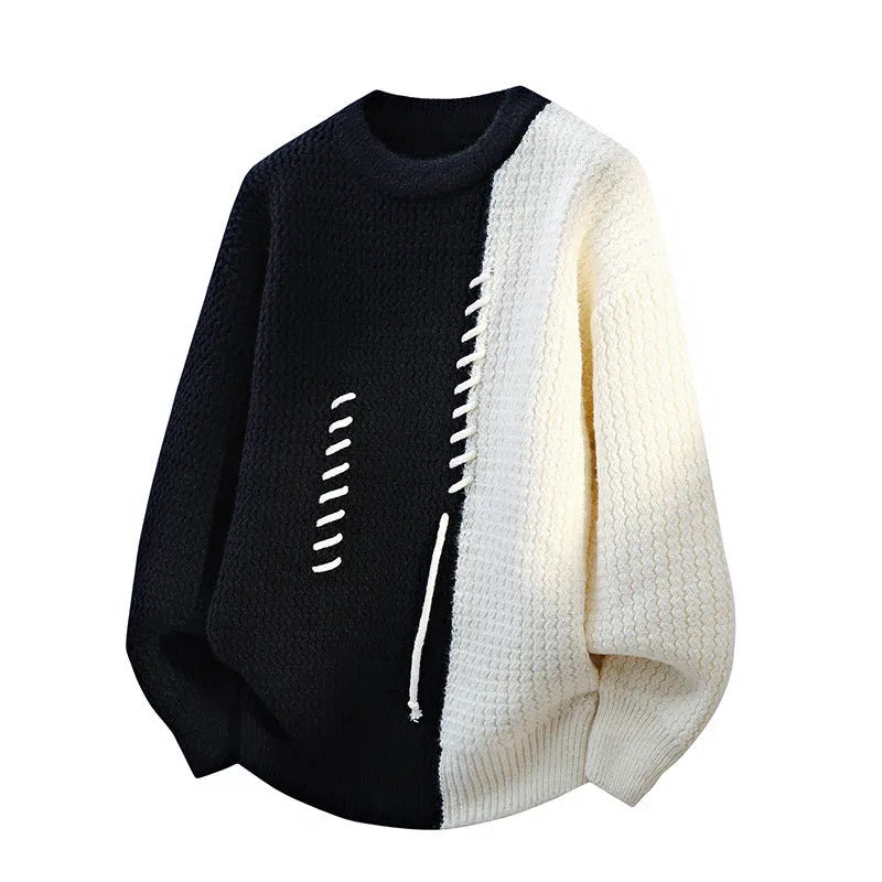 Men's fashion round neck sweater pullover in black, coffee, gray, and red colors, loose fit, thickened thermal polyester fibre, sizes M to 4XL
