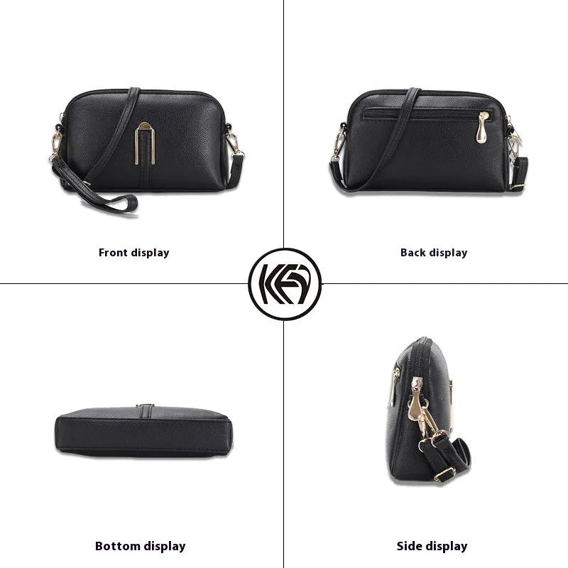 Women's solid colour PU messenger bag with stitching details and shell shape