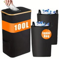Black bamboo storage basket with lid, removable bottle holder and double inner pockets