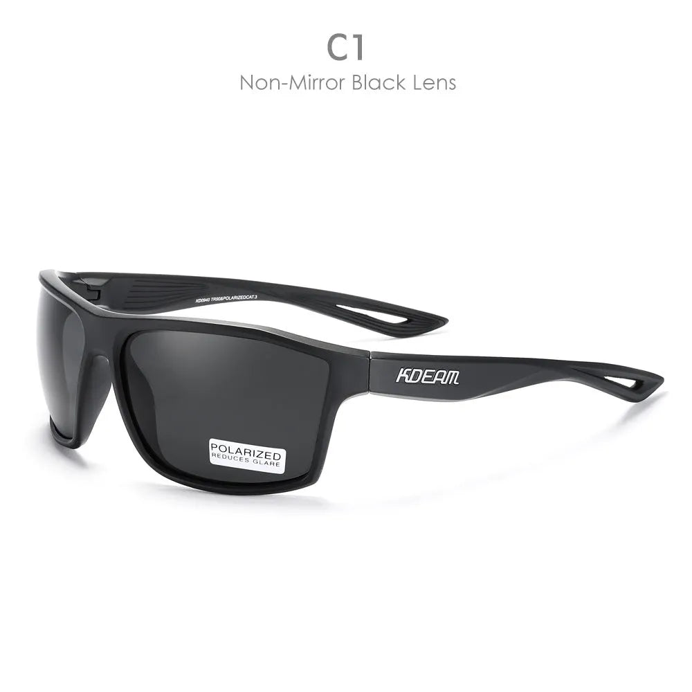 Sports polarized sunglasses with TR90 frame, TAC lens, UV400 protection, full frame box design, available in 11 colour options