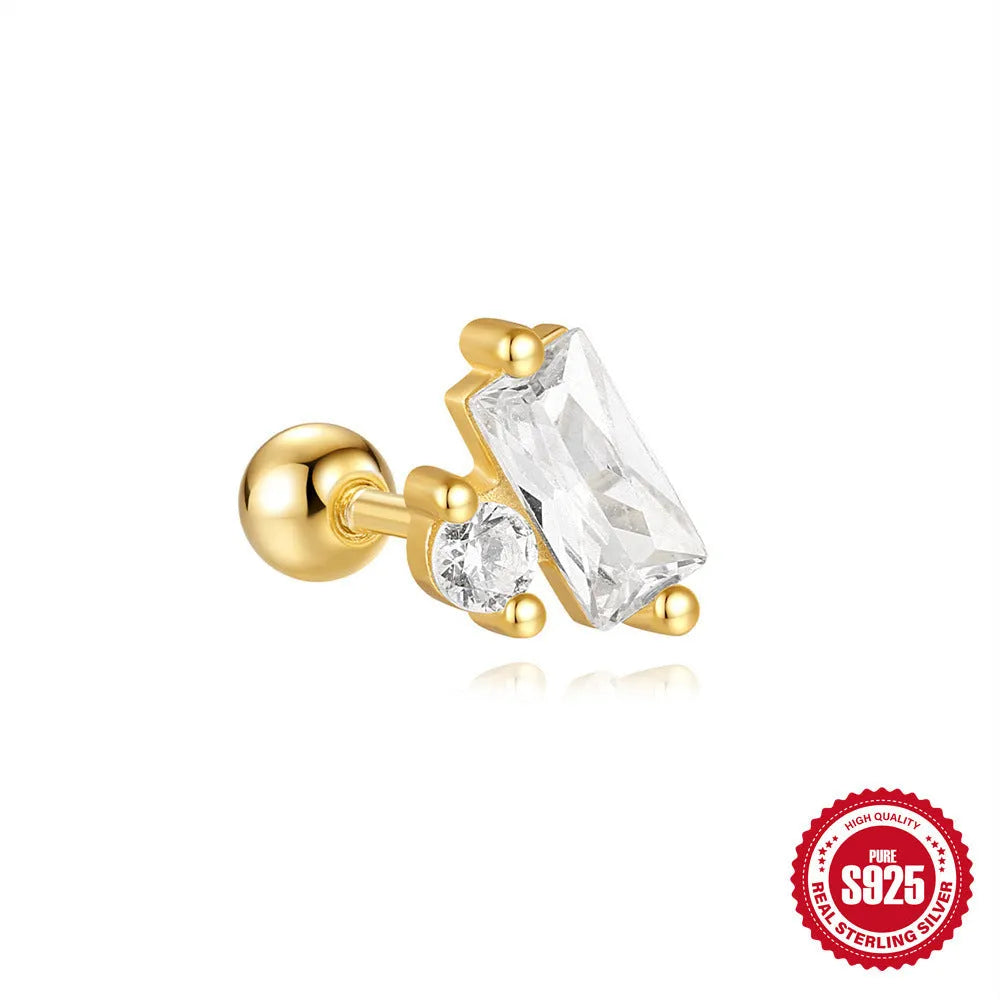 S925 sterling silver flower stud earrings with red gravel stone and gold electroplated finish