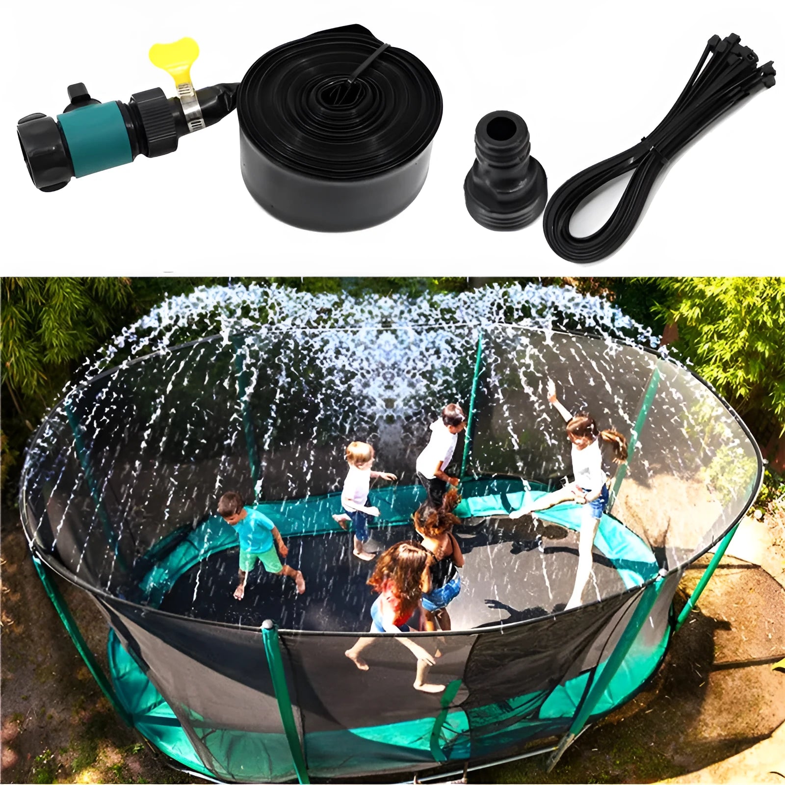Portable PVC garden sprinkler in blue or orange with solar water cooling feature