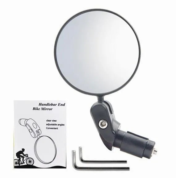 Black foldable convex rearview mirror with 7cm diameter reflector and rotating mount