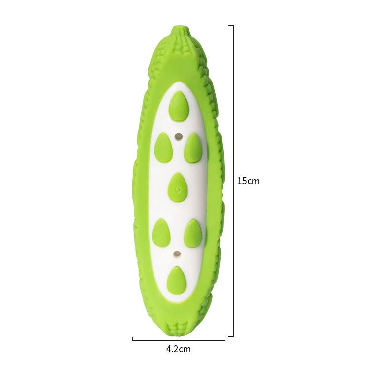 Green durable rubber simulation dog toy for large dogs, shown with chew marks to demonstrate bite resistance