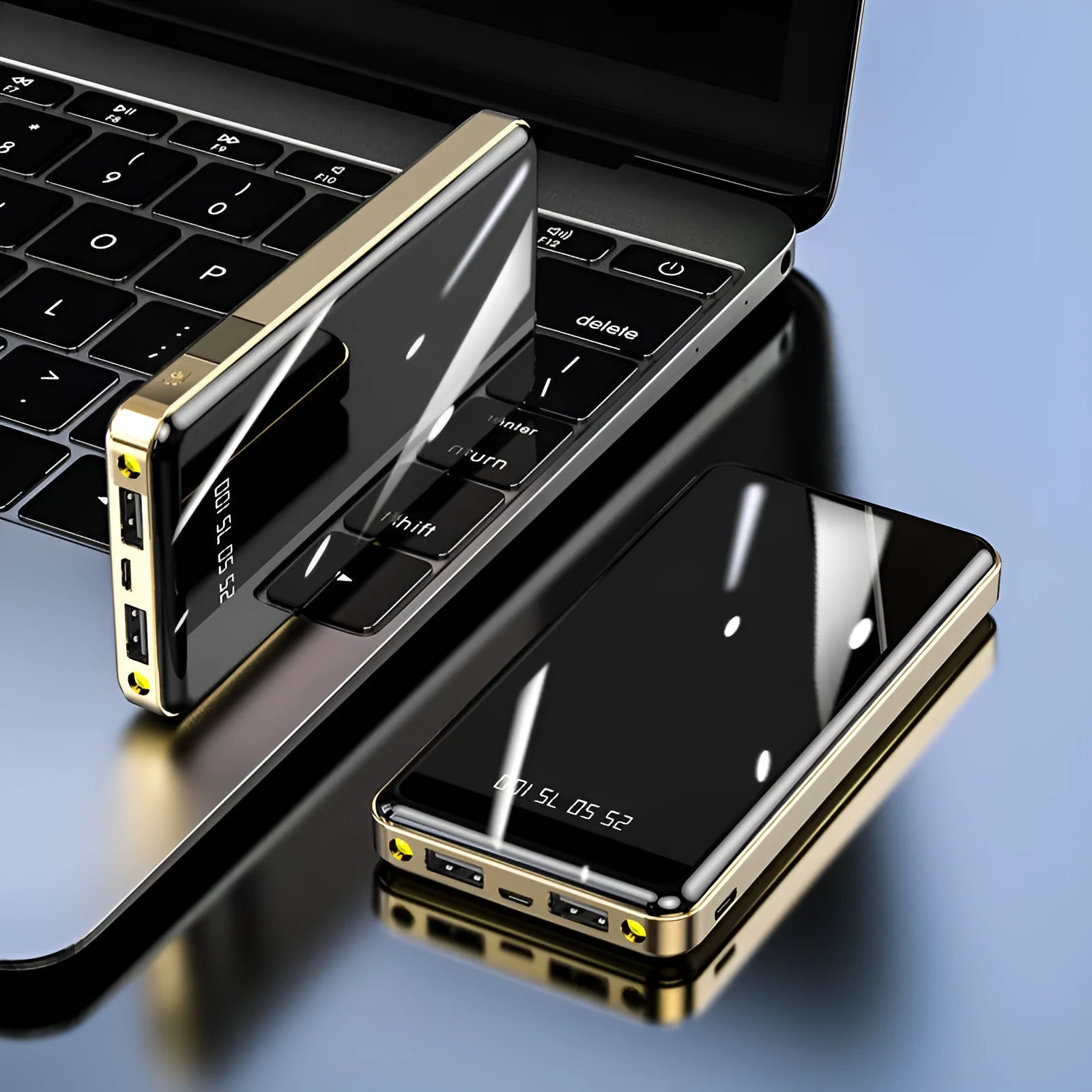 Mirror digital display 20000mAh power bank with square aluminium shell in multiple colours