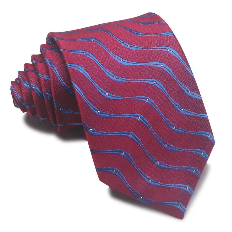 8cm wide polyester jacquard business tie with striped pattern in various colour options