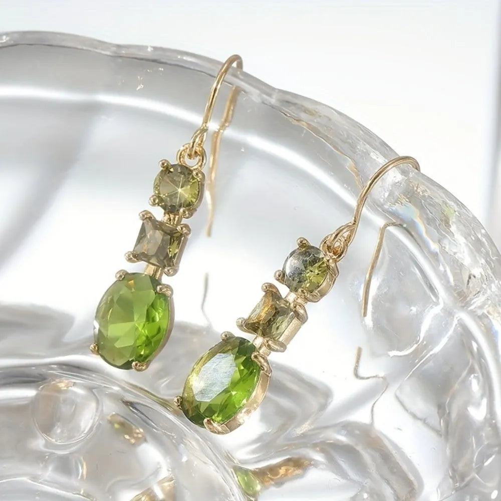 Green quadrilateral copper geometry earrings in retro bohemian style