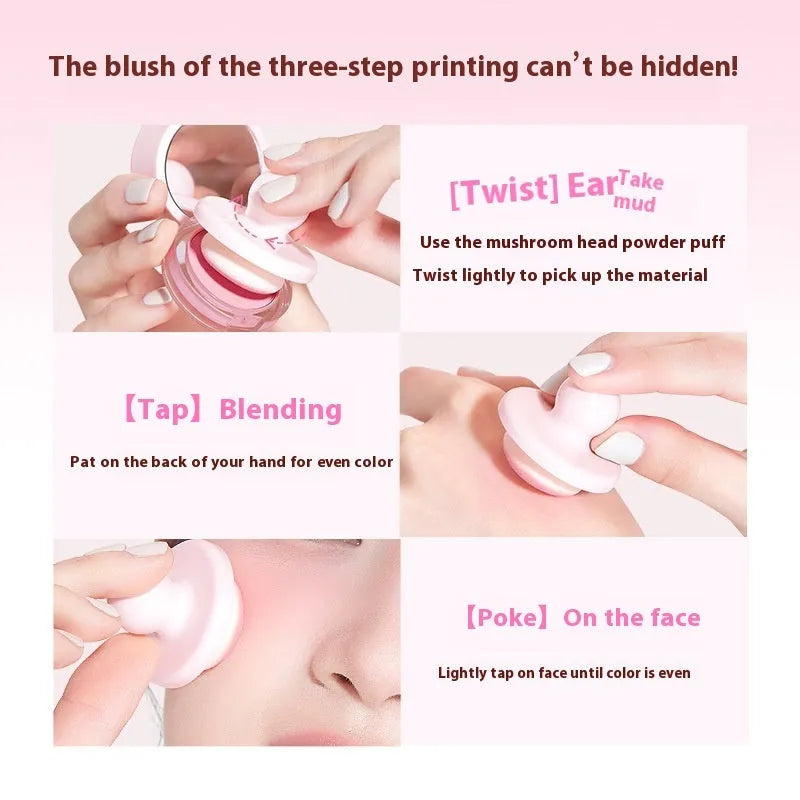 Can powder blusher mud compact with shimmer finish in nude blush colours