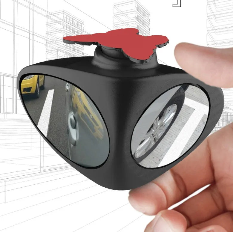 Double vision auxiliary car rearview mirror triangular shape glass and ABS shell black colour
