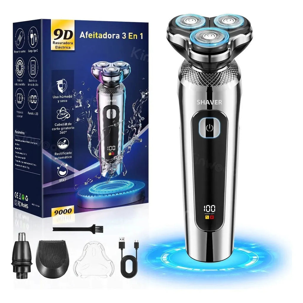 Digital display USB rechargeable beard trimmer with floating cutter head on five-in-one base bracket