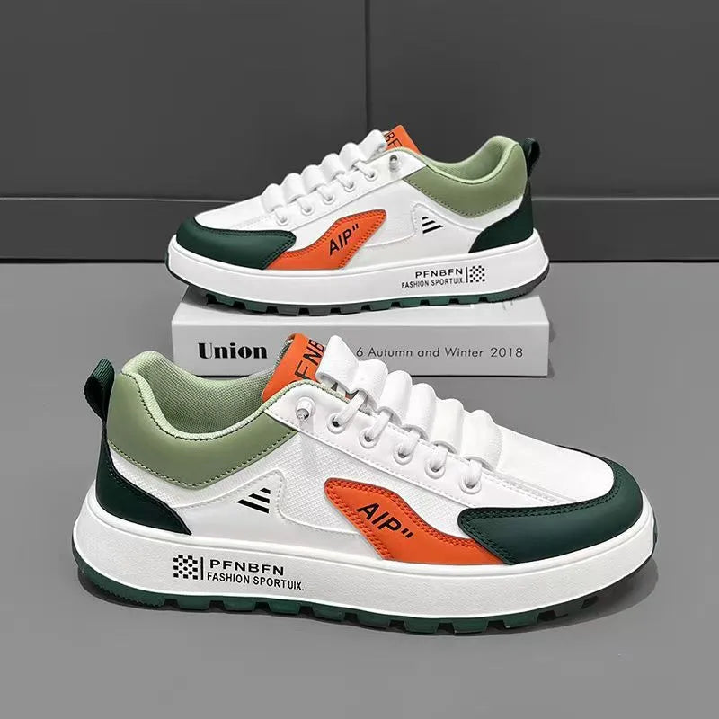 Men's casual shoes with round toe and artificial PU upper in white and orange colour option