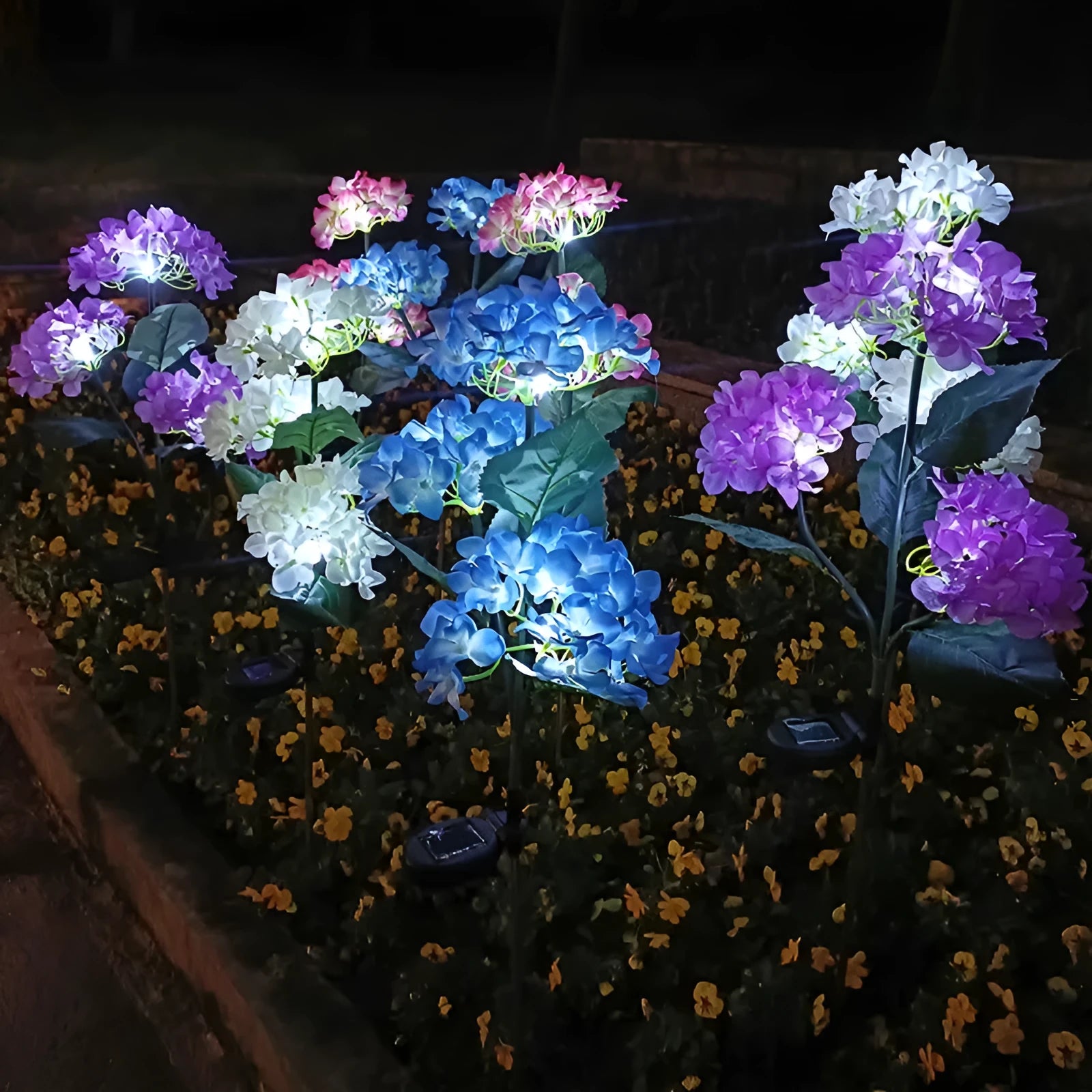 LED simulation festive lantern with hydrangea flower shape in blue, outdoor courtyard decoration with raw silk and PVC construction