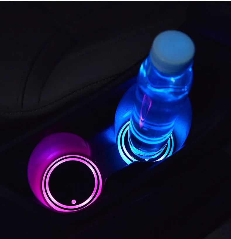 Colourful LED light-up coaster for car cup holder with 7 changing RGB colours