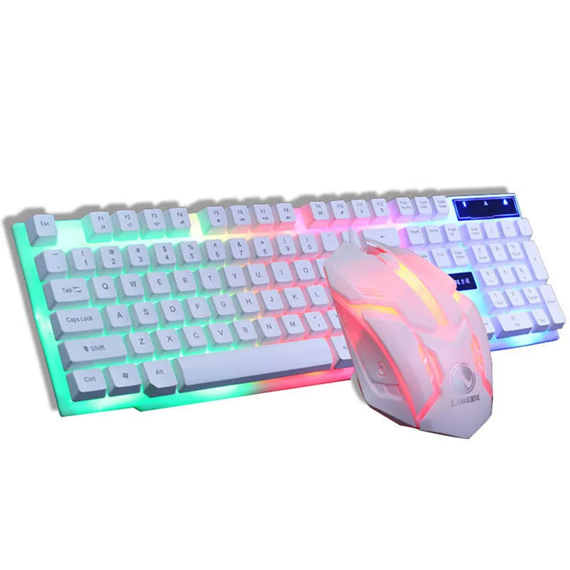 GTX300 black and white wired gaming keyboard and mouse set with colour backlighting