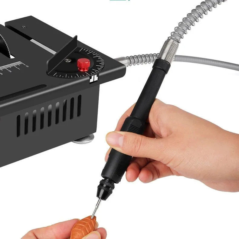 Lithium-ion battery-powered desktop mini saw with five angle grinder attachments