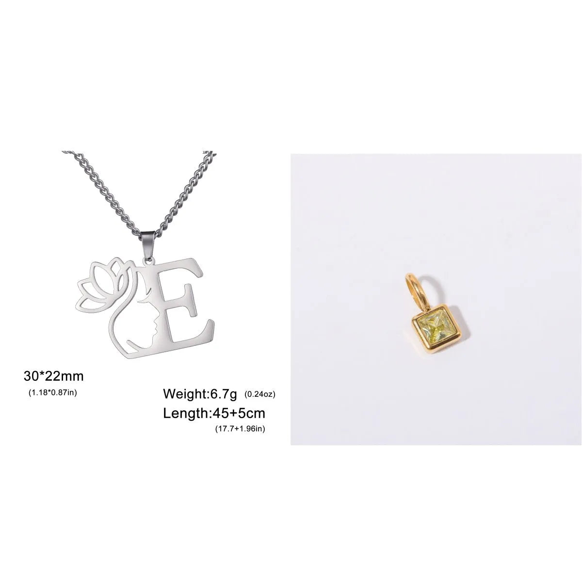 Stainless steel necklace with letter pendant on cross chain in gold or silver electroplated finish