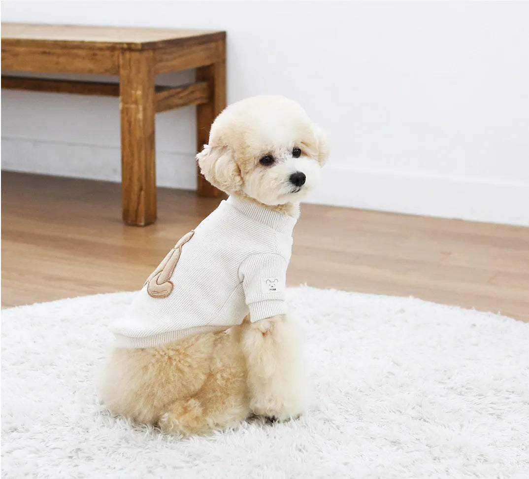 Cotton knitted pet sweater in white, pullover style, available in sizes SM to 3XL