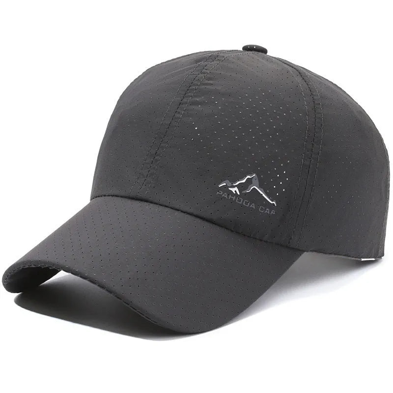 Adjustable polyester baseball cap in Army Green colour with breathable hollow design on a white background.