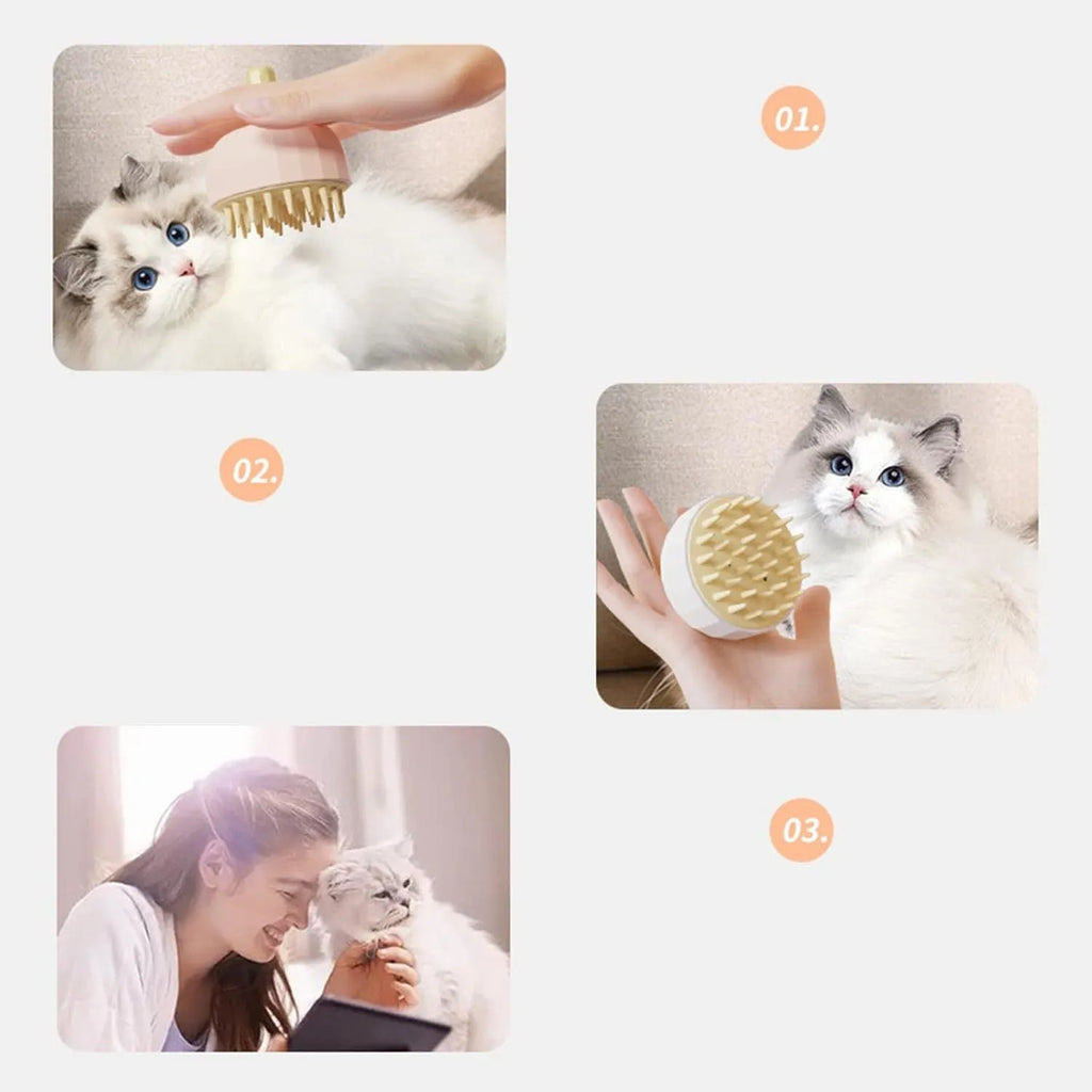 Green pink white dog cat bath massage shampoo brush with double-sided design and drain holes